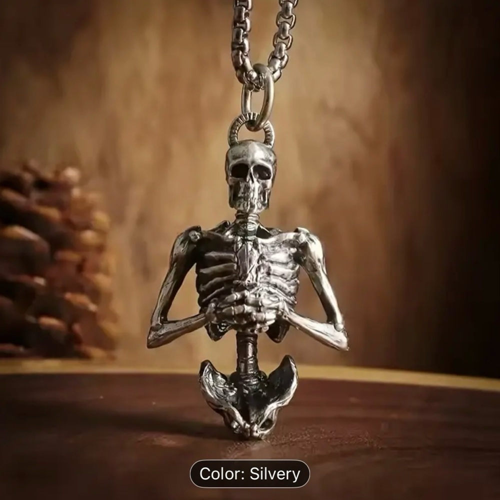 New Gothic Biker Half Body Skull Pendant Necklace Nice Chain! Goth Halloween